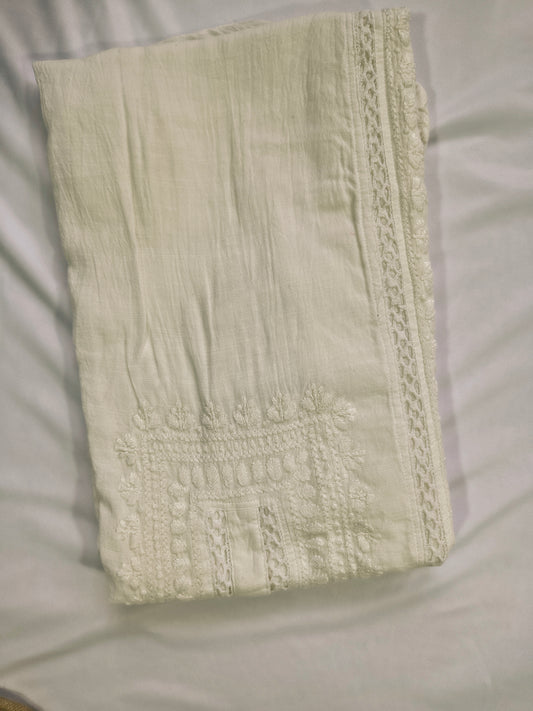 Linen Pastels Chikankari Laced Women's Long Kurta