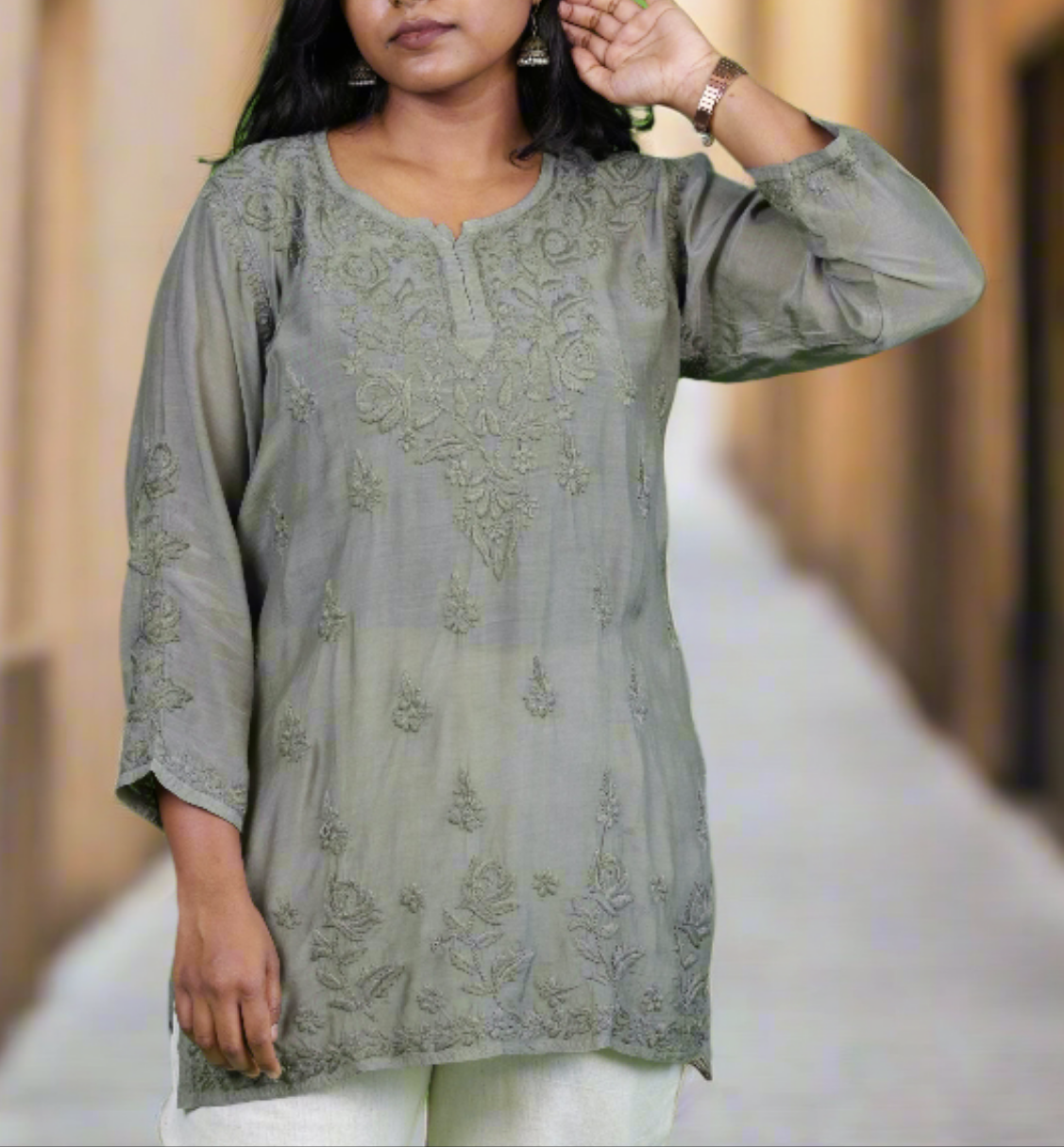 Muslin Chikankari Women's Short Kurta