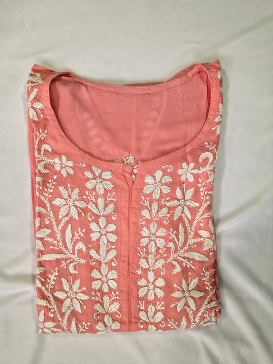 Modal Cotton Chikankari Kashmiri Women's Long Kurta