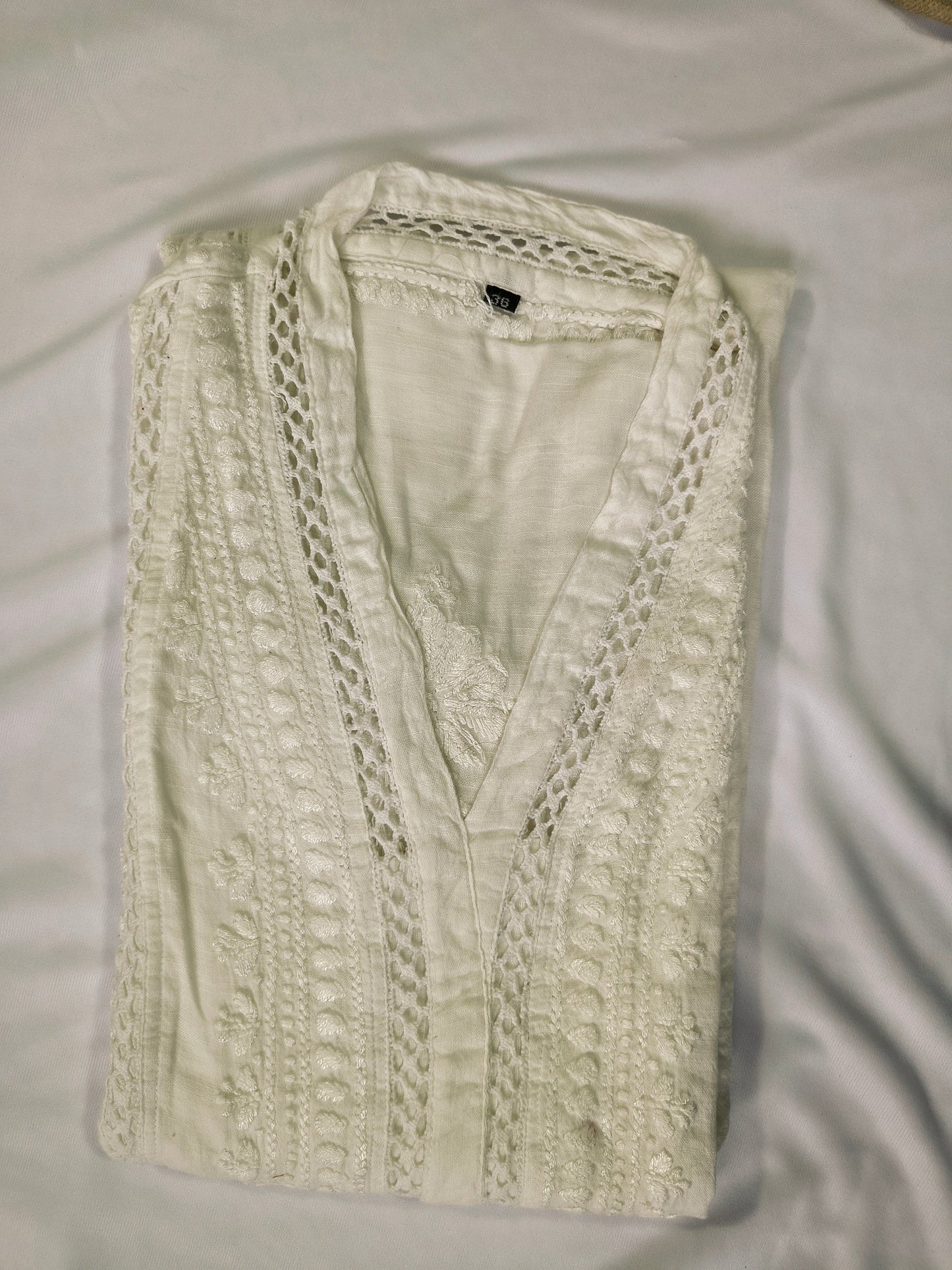 Linen Pastels Chikankari Laced Women's Long Kurta