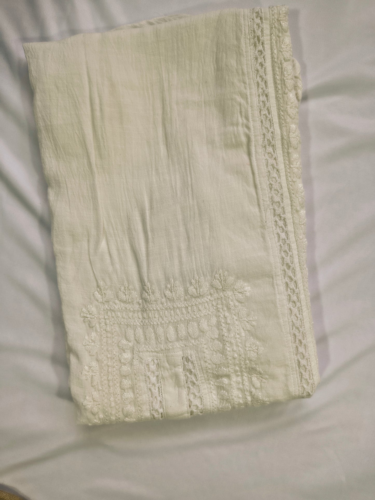 Linen Pastels Chikankari Laced Women's Long Kurta