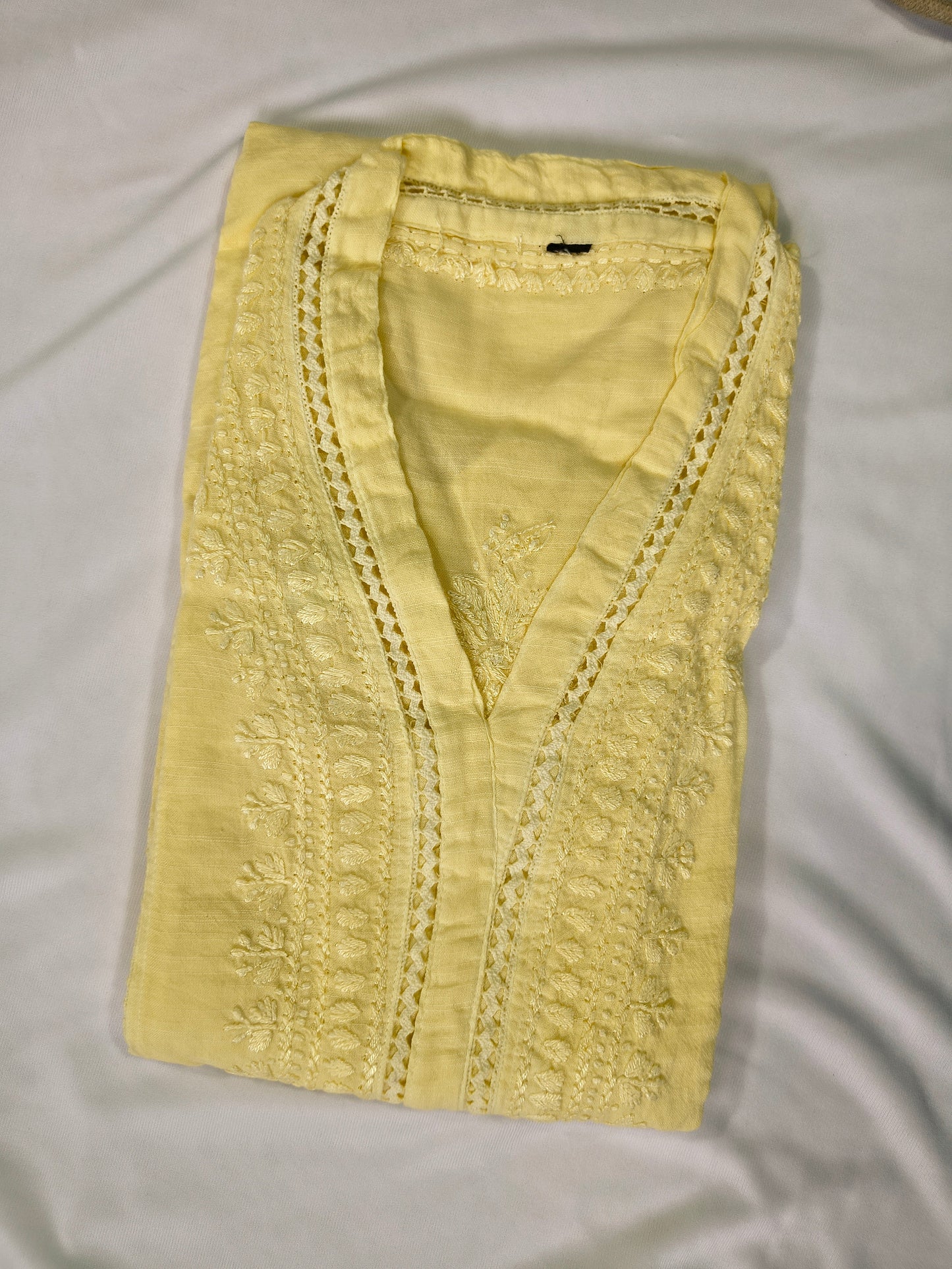 Linen Pastels Chikankari Laced Women's Long Kurta