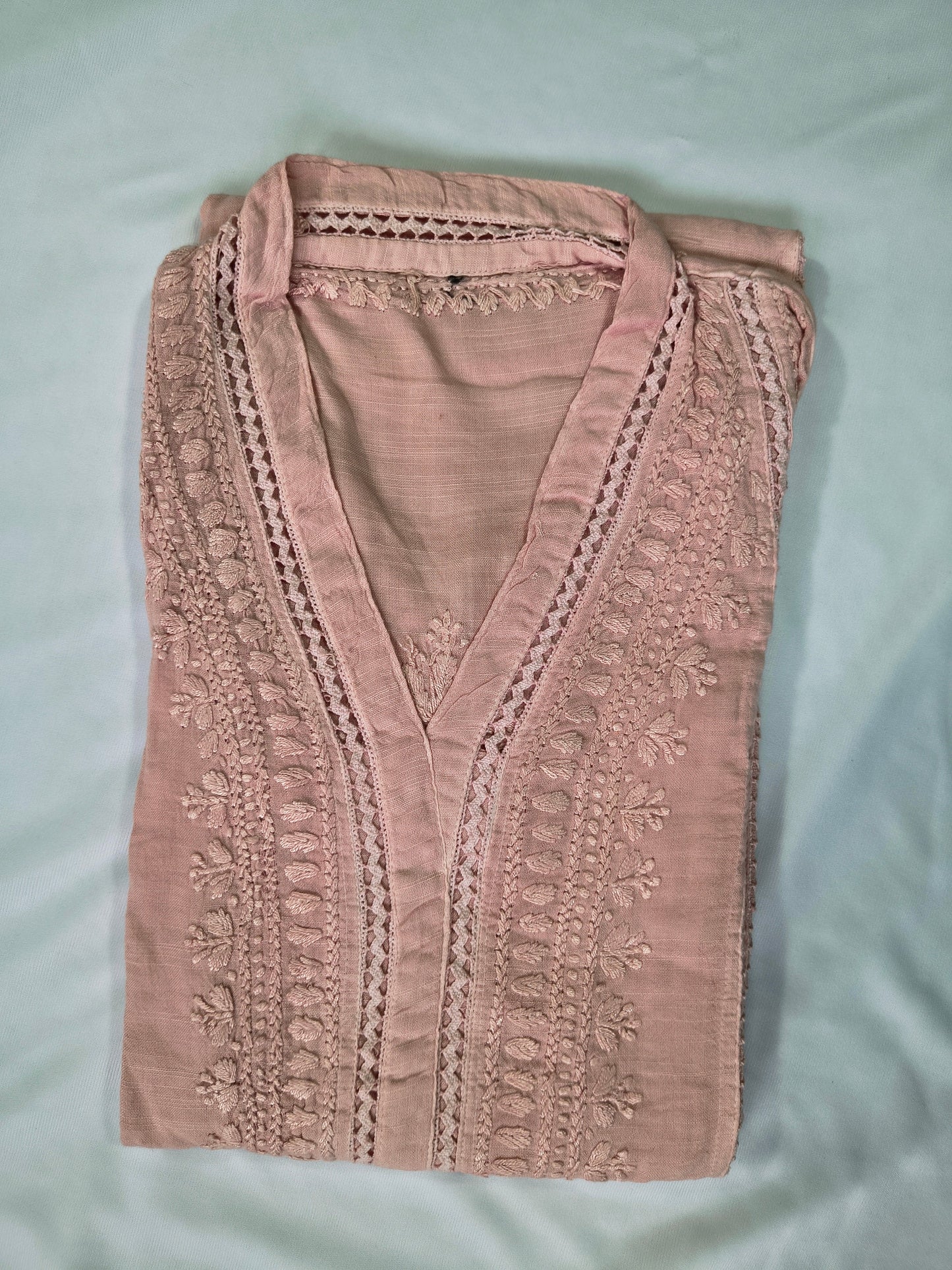 Linen Pastels Chikankari Laced Women's Long Kurta