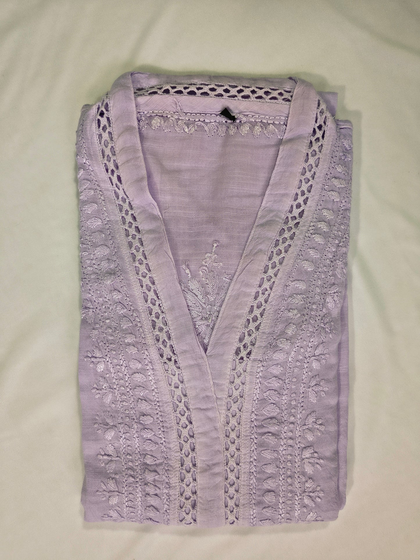 Linen Pastels Chikankari Laced Women's Long Kurta