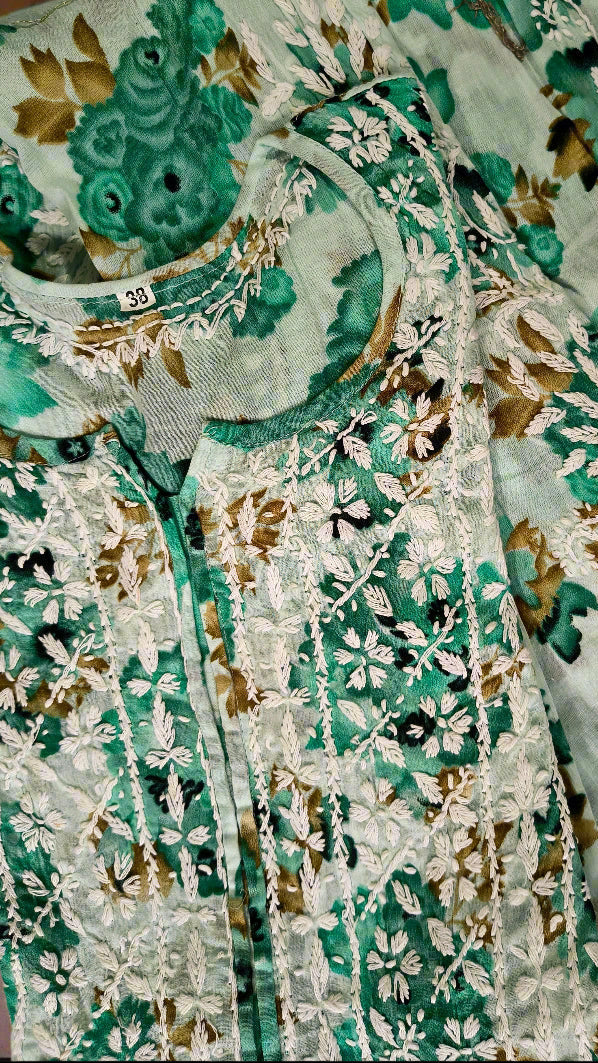 Mulmul Chikankari Printed Women's Long Kurta