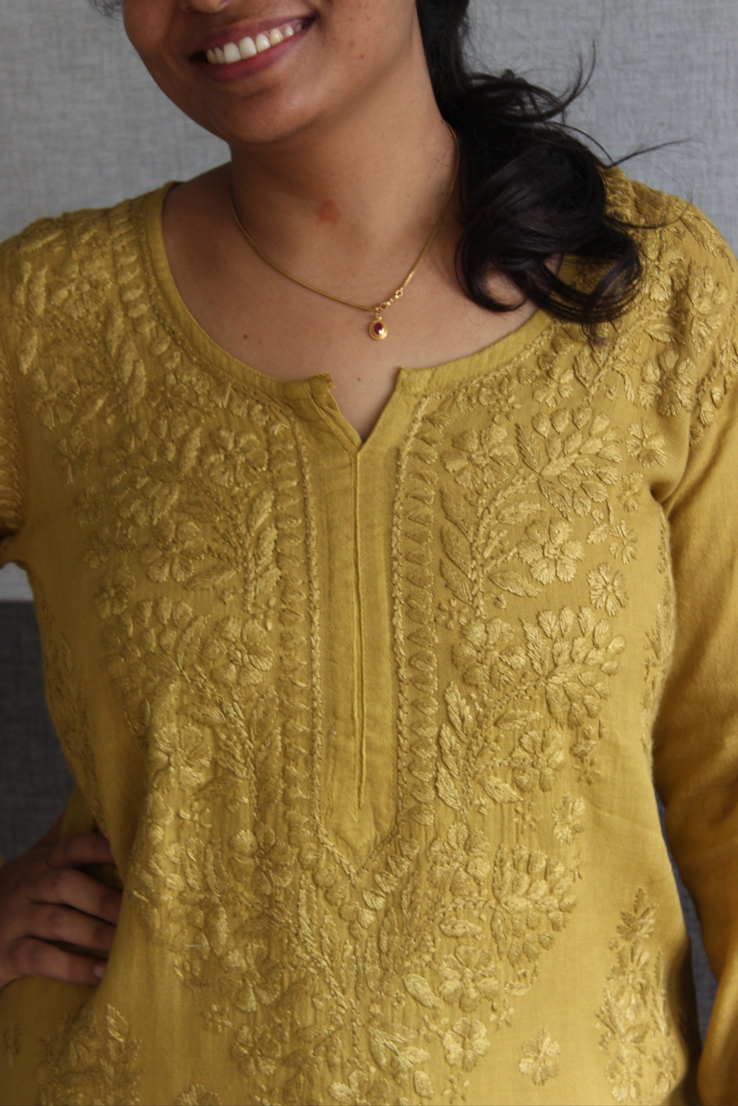 Linen Chikankari Women's Long Kurta