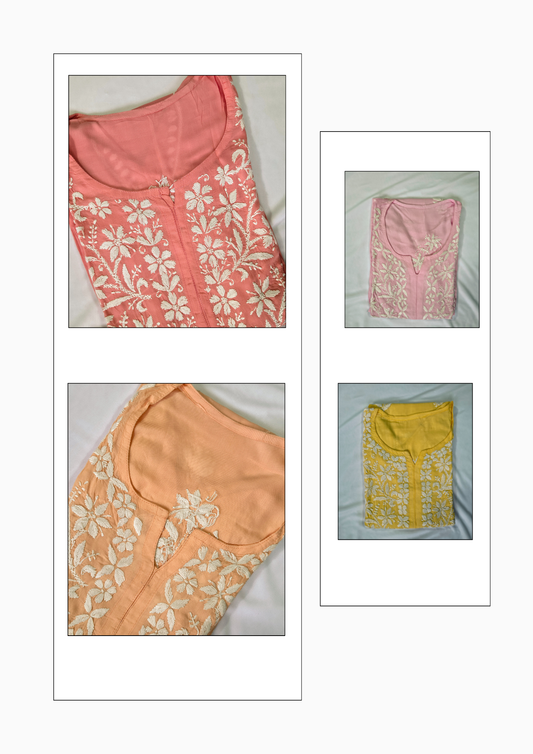 Modal Cotton Chikankari Kashmiri Women's Long Kurta