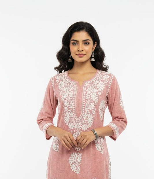 Linen Chikankari Women's Long Kurta