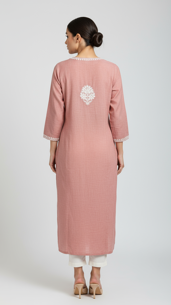 Linen Chikankari Women's Long Kurta