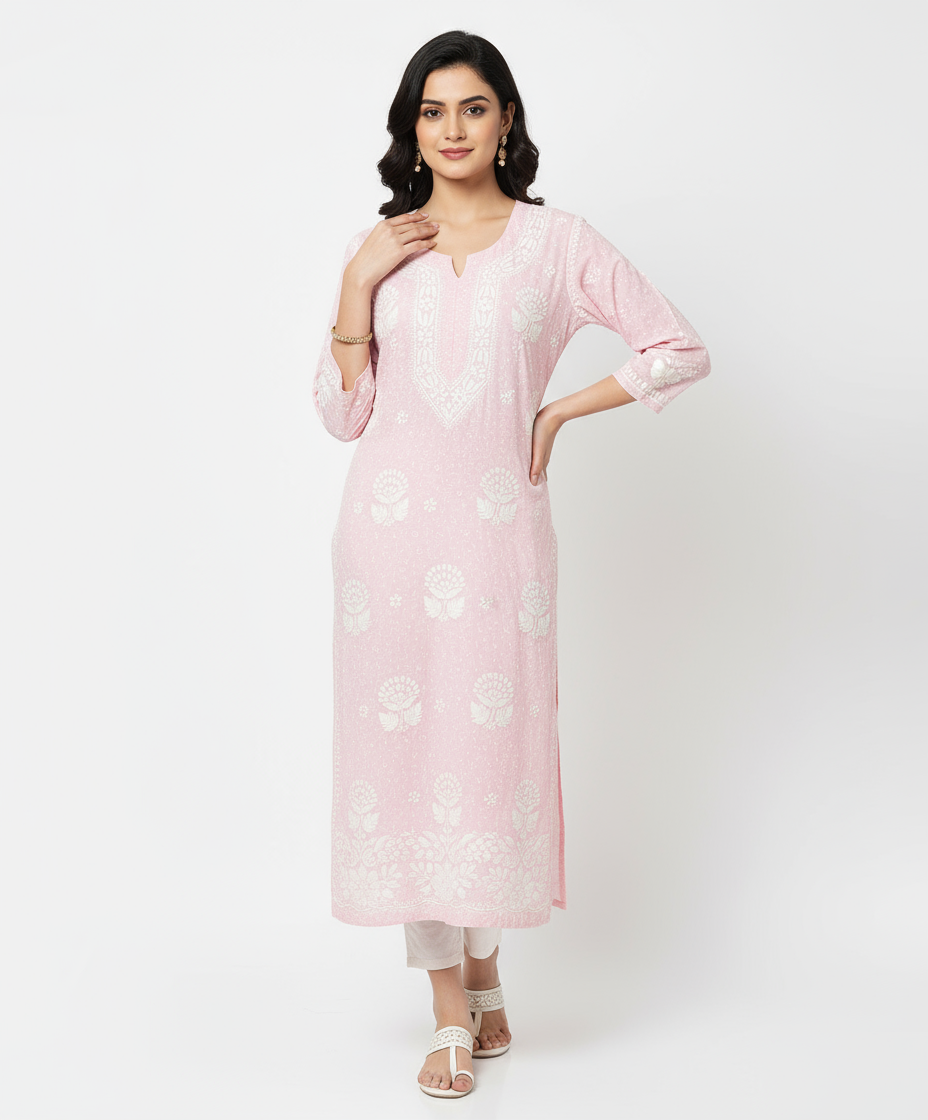 Rayon Chikankari Printed Women's Long Kurta