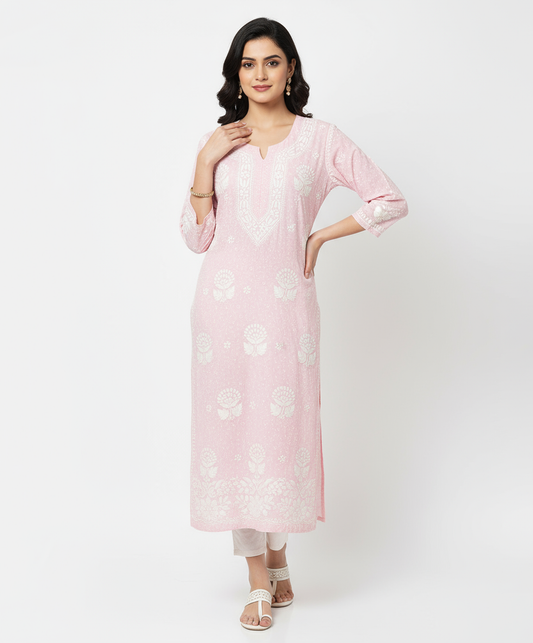 Rayon Chikankari Printed Women's Long Kurta