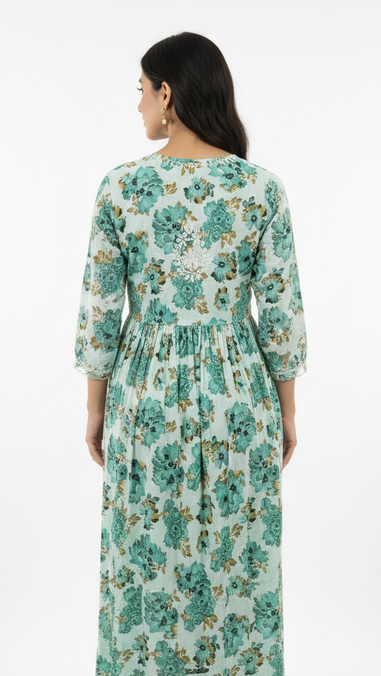 Mulmul Chikankari Printed Women's Long Kurta