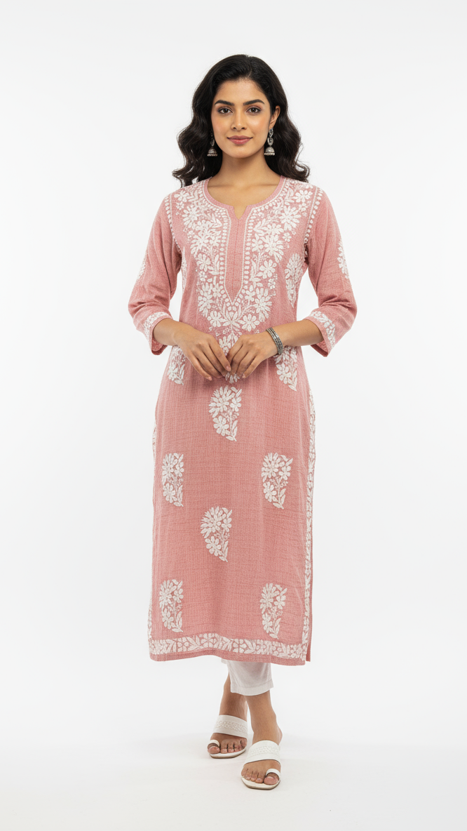 Linen Chikankari Women's Long Kurta