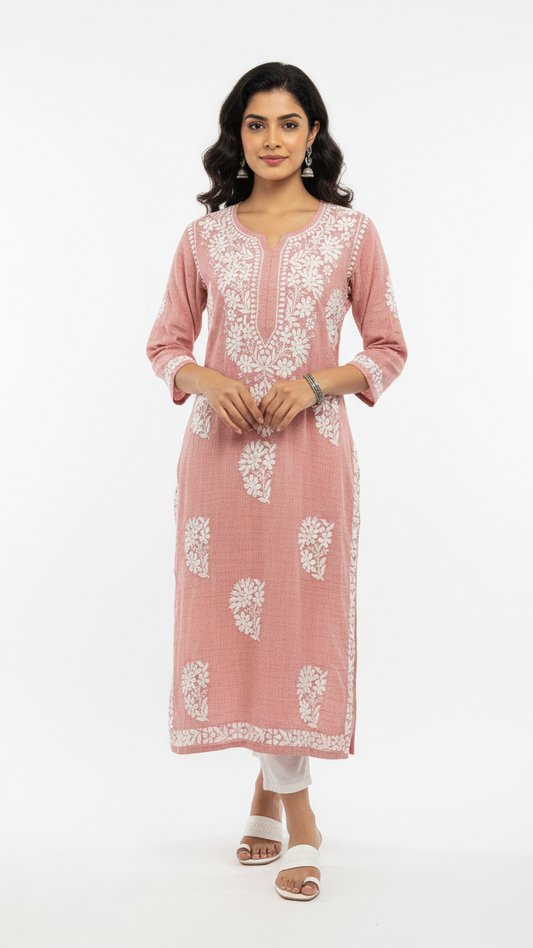 Linen Chikankari Women's Long Kurta