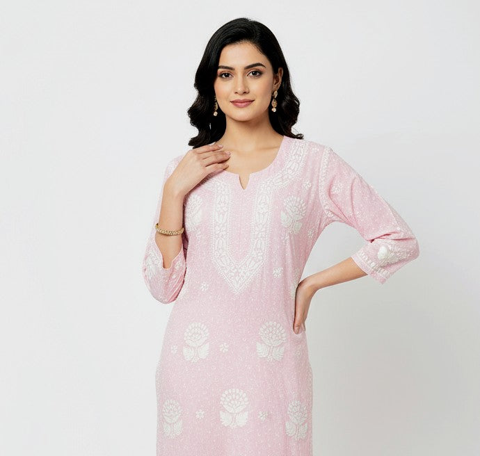 Rayon Chikankari Printed Women's Long Kurta