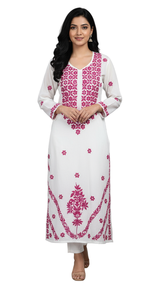 Cotton Chikankari Women's Long Kurta